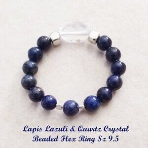 Slim Thumb Ring! Lapis Lazuli Beads + Quartz Nugget Ring Sz 9.5 ~ Sleek & Sexy